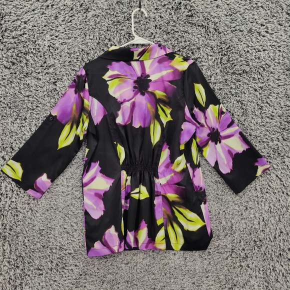 Susan Graver Women Floral Art to Wear Button Down Top M Black Purple 3/4 Sleeve - Picture 4 of 16